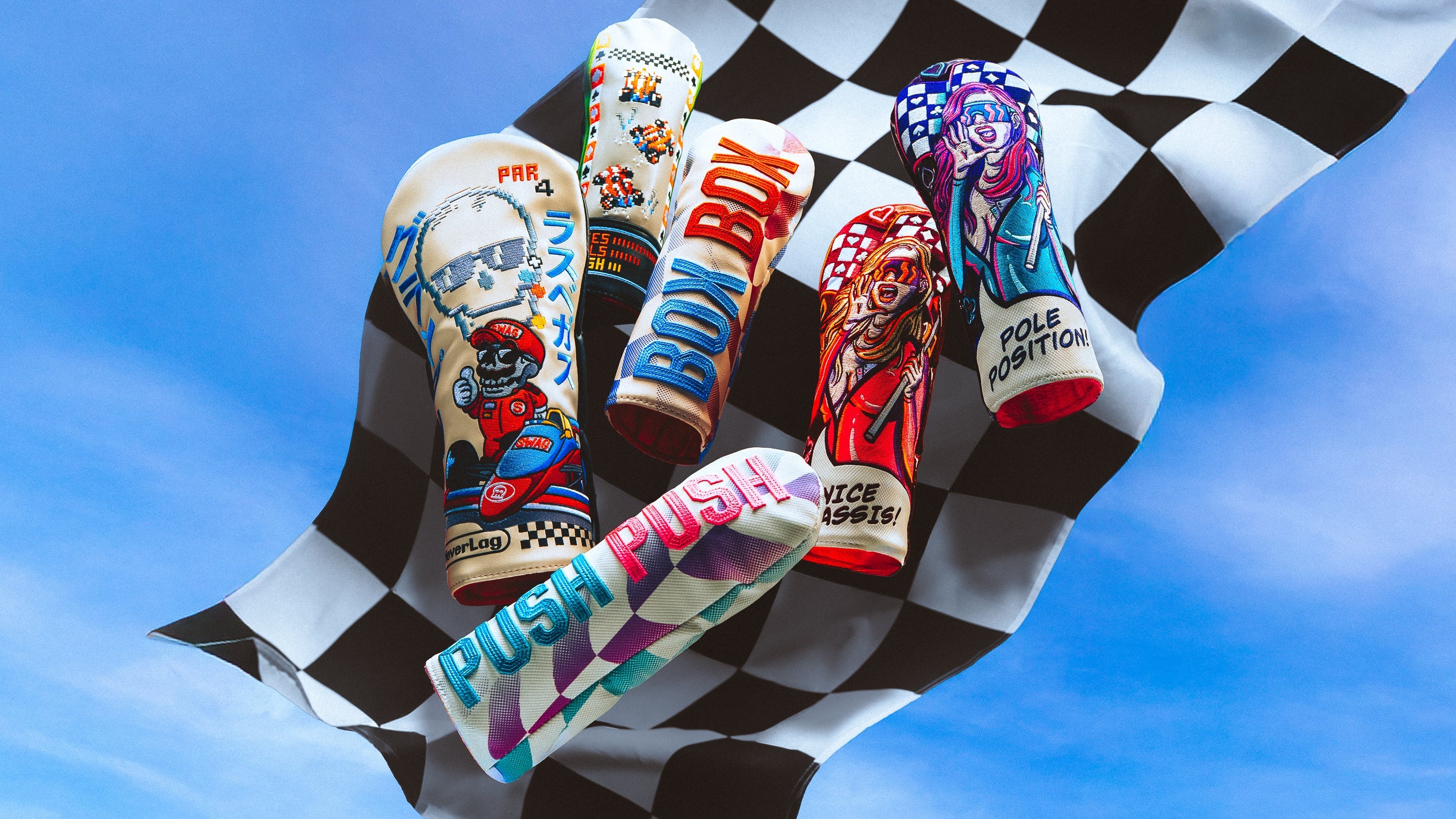 SWAG Golf Vegas Racing themed limited edition collection featuring golf headcovers and apparel.