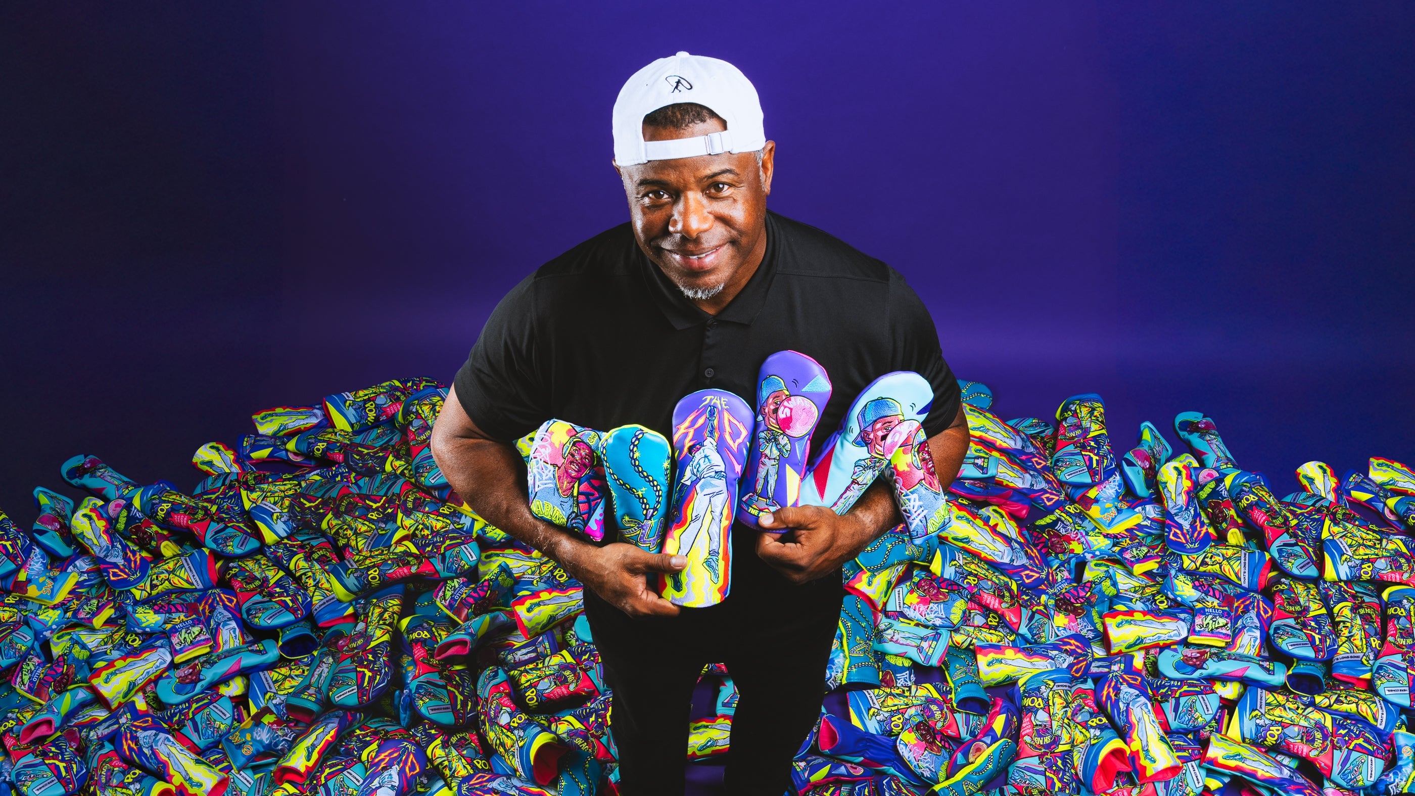 Ken Griffey Jr. x SWAG Golf limited edition headcover collection featuring '90s inspired designs.
