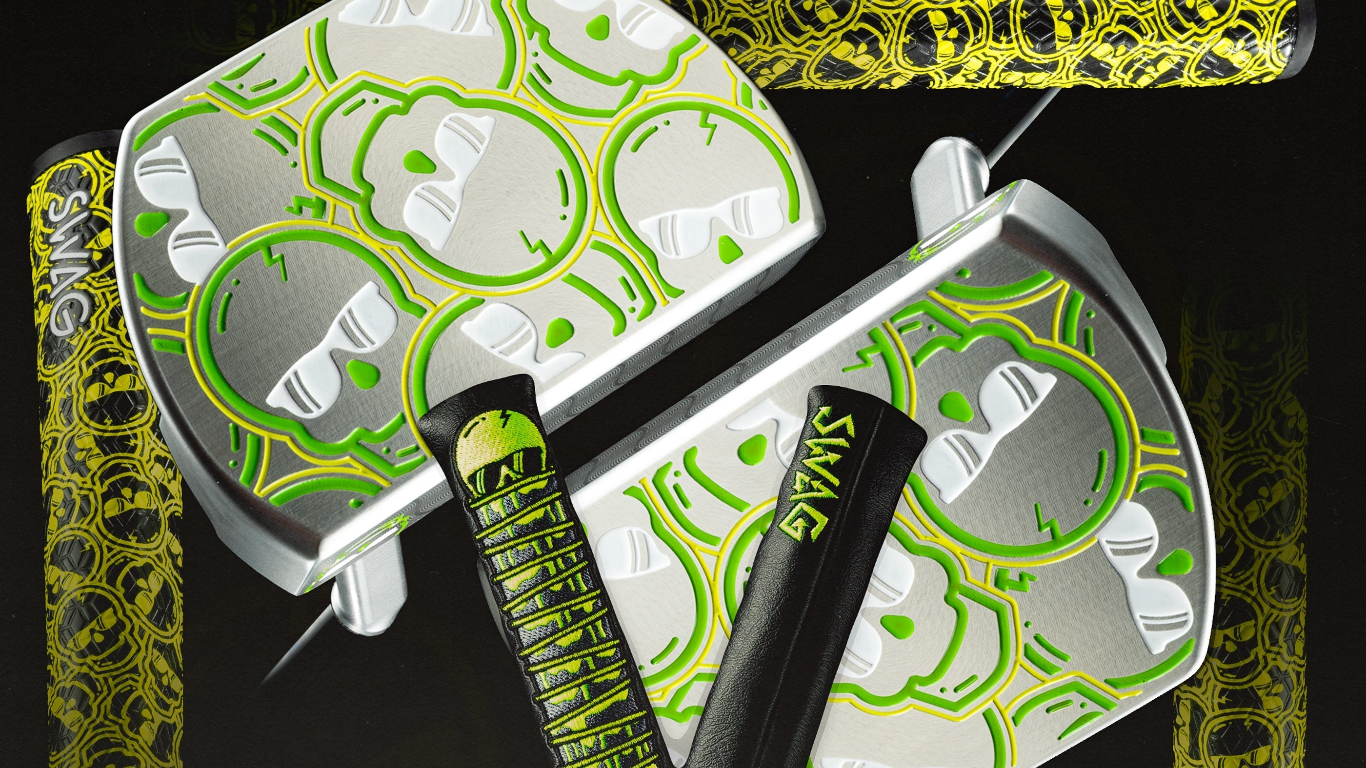 SWAG Golf WM Phoenix 2025 limited edition collection featuring a putter and alignment stick cover.