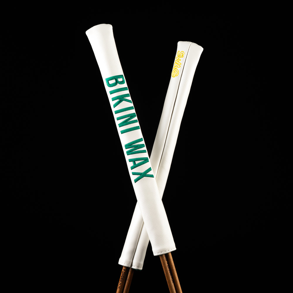 SWAG Golf Bikini Wax white and green golf alignment sticks cover made in the USA.