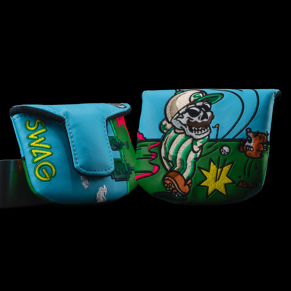 SWAG Open Tournament Golf blue and green video game themed mallet putter golf headcover.