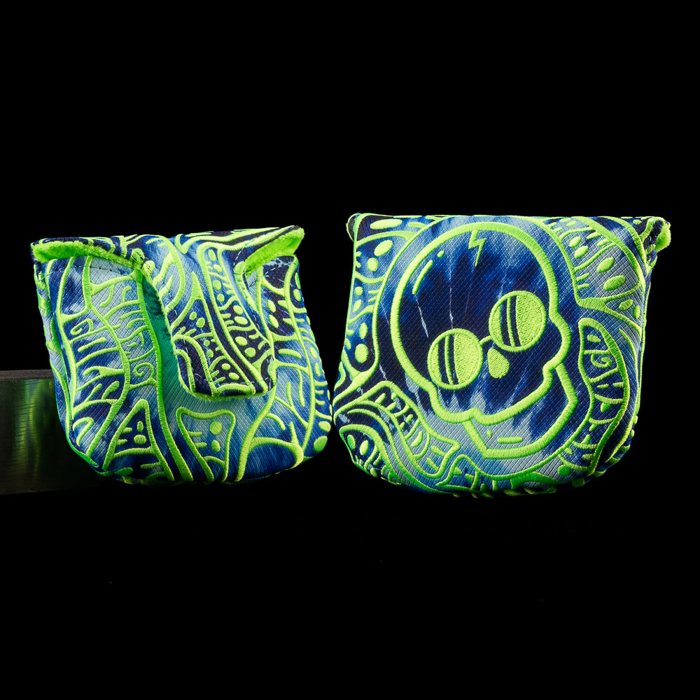 SWAG Golf blue, green tie-dye skull psychedelic mallet putter golf headcover made in the USA.