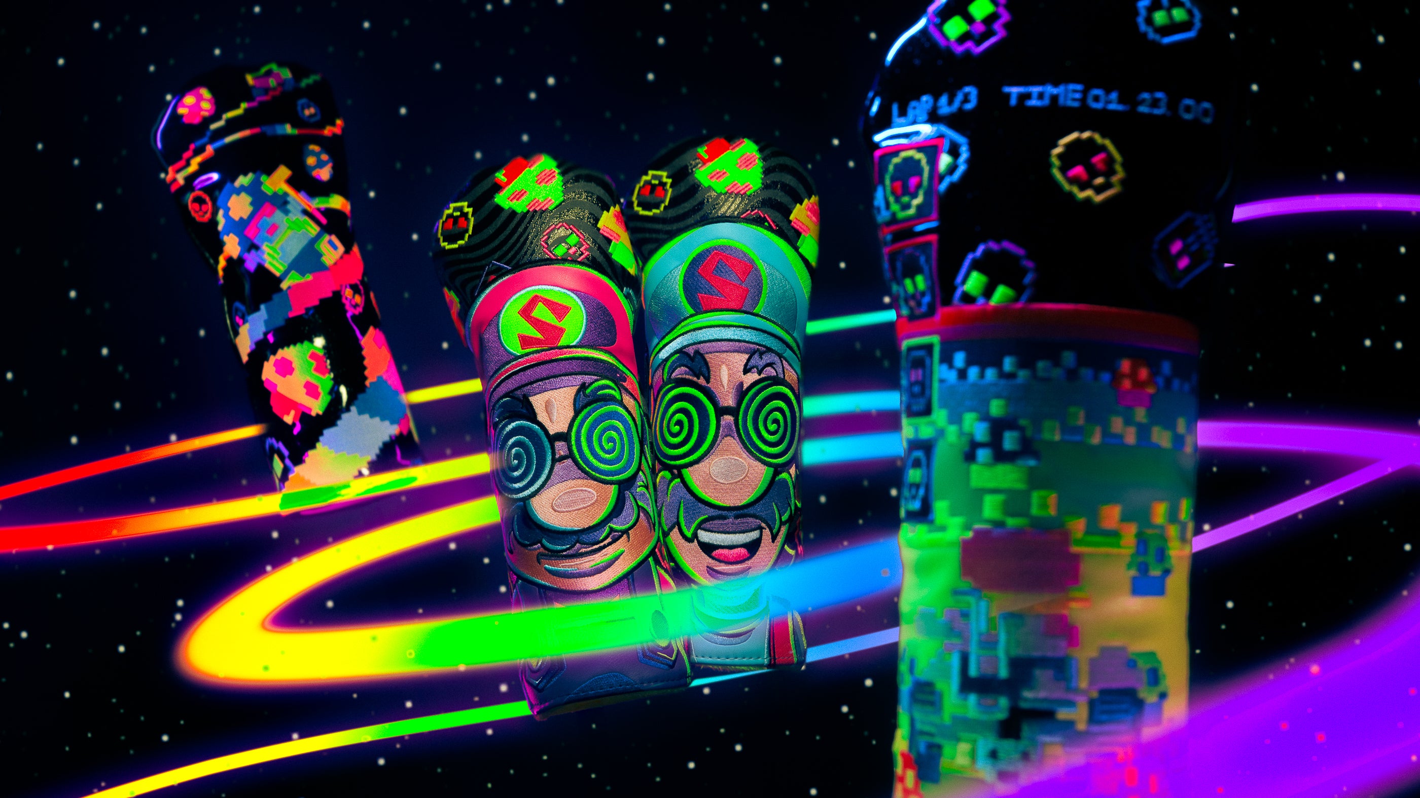 SWAG Golf 4/20 collection drop featuring Pario Brothers video game themed limited edition golf headcovers.