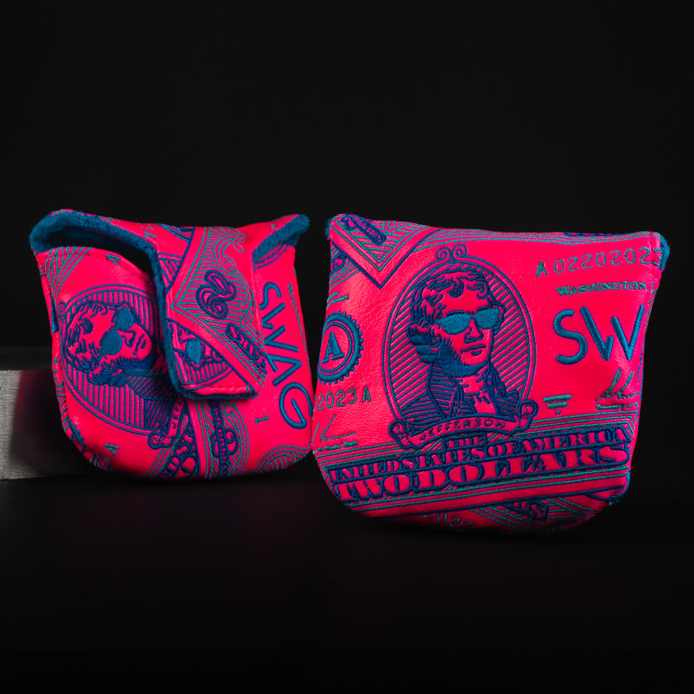Almighty Jefferson Mallet Special 2.0 $2 bill themed pink mallet putter golf club head cover made in the USA.