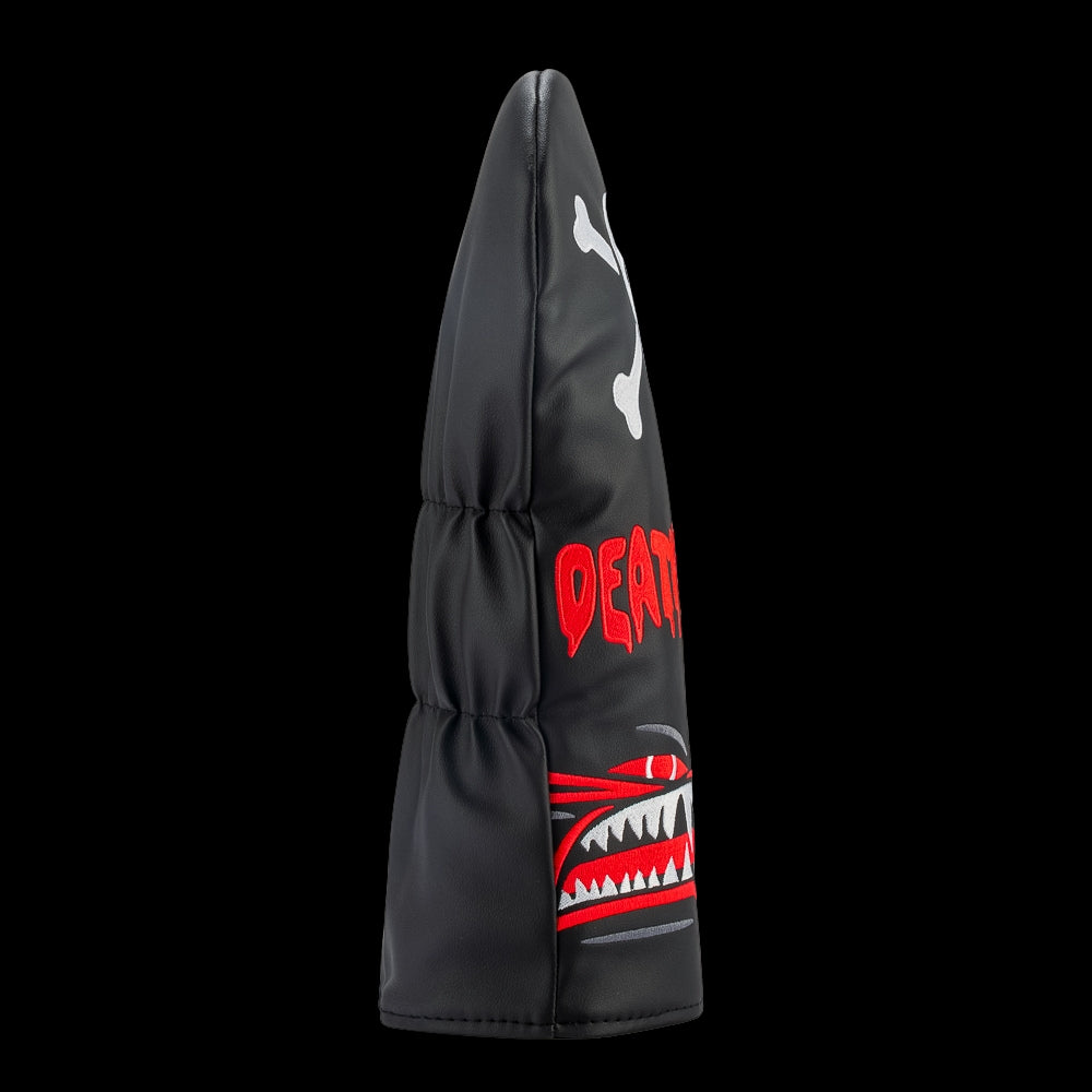 Rewind Golf x Animal House officially licensed black Deathmobile driver golf headcover with red accents.