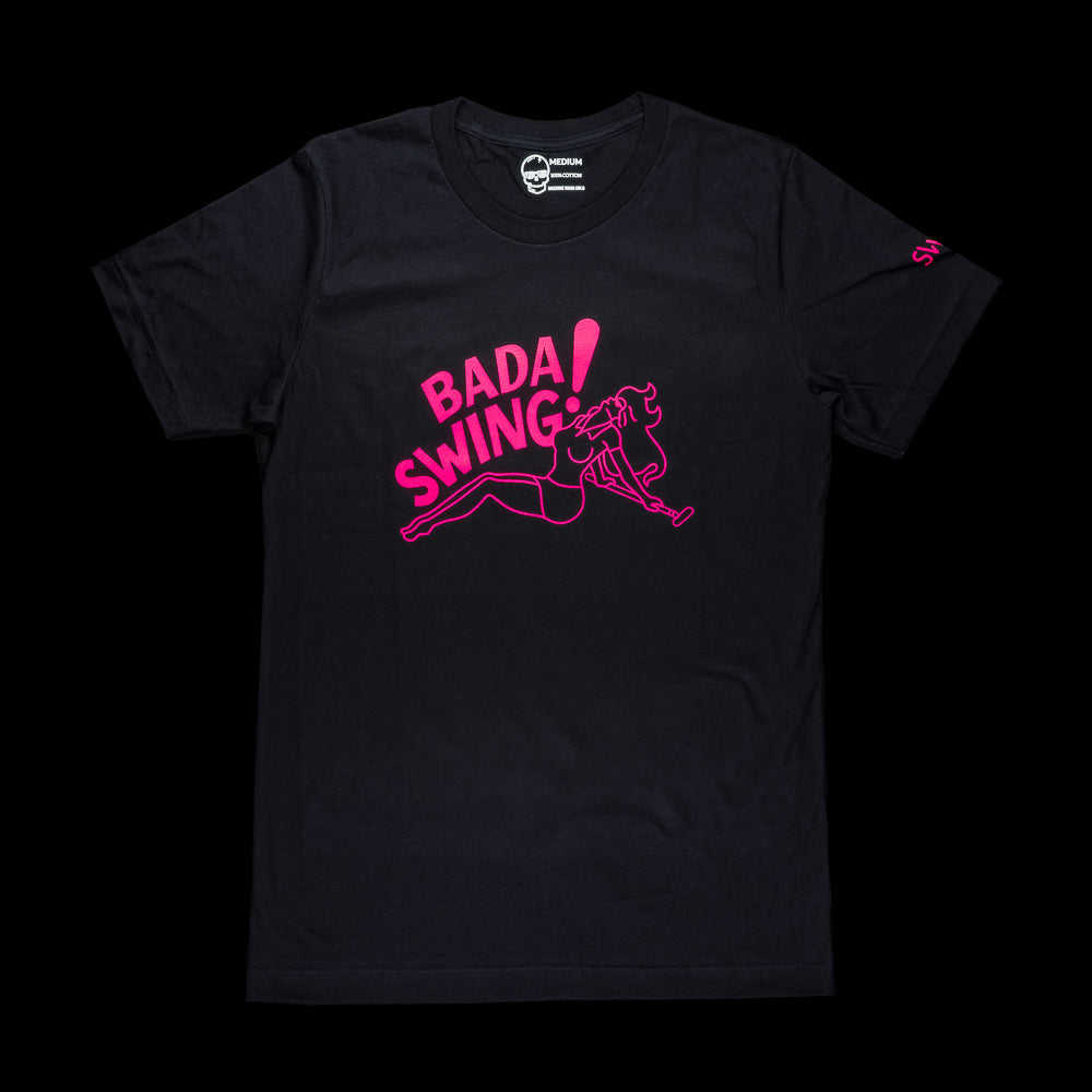 SWAG Golf Bada Swing! men's short sleeve black graphic print golf t-shirt.