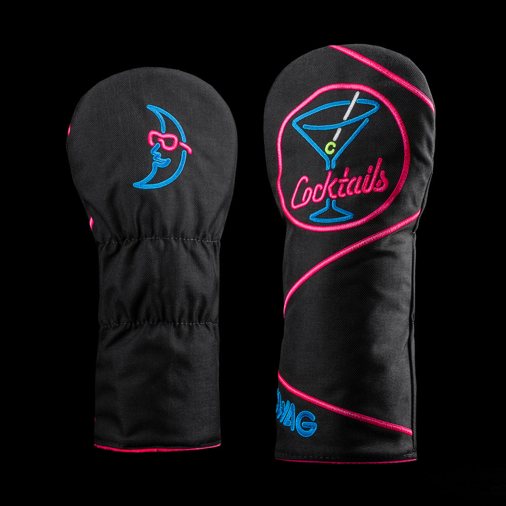 SWAG Golf cocktails neon sign black and pink driver golf headcover.
