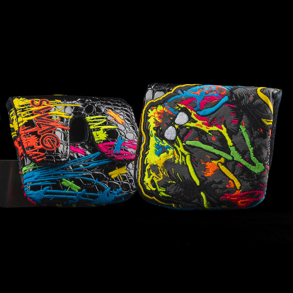 Swag Thing Of Colors black and neon multi-color center shaft XL mallet putter golf headcover.