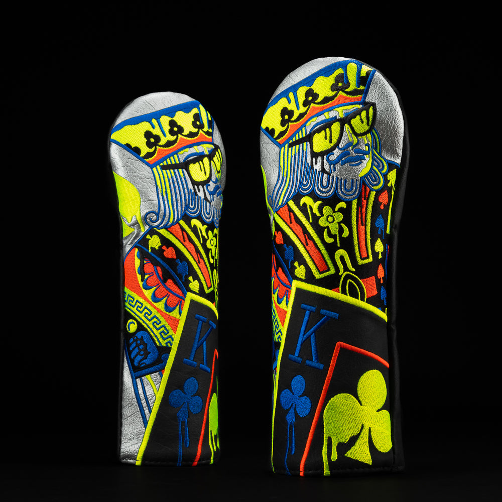 SWAG Golf drip king silver, black, and yellow fairway wood golf headcover.