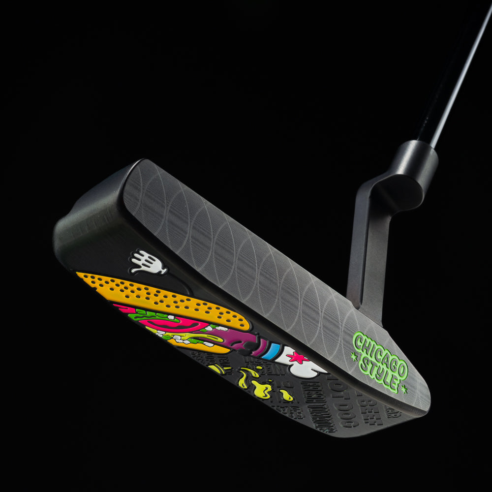 SWAG Golf Funky Neon Chicago Dog rainbow black PVD limited edition stainless steel blade golf putter.