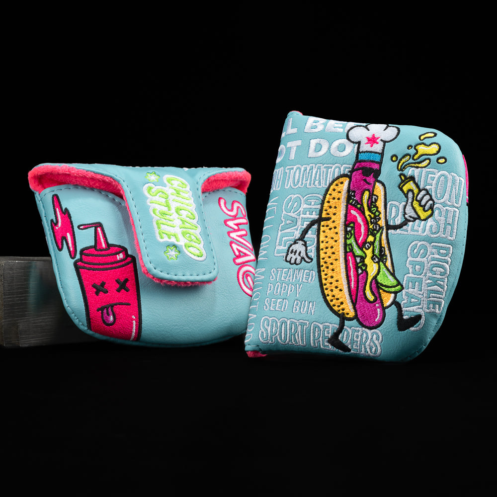 SWAG Golf funky neon Chicago dog blue and pink mallet putter golf headcover.
