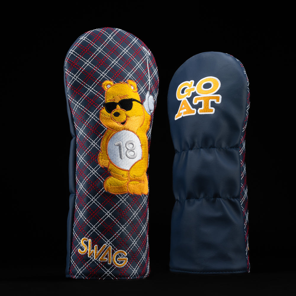 SWAG Golf golden goat blue and red driver golf headcover.