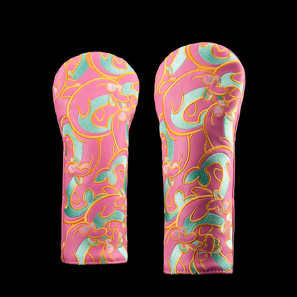 SWAG Golf Miami flipper pink, orange, and teal dolphin fairway wood golf headcover.