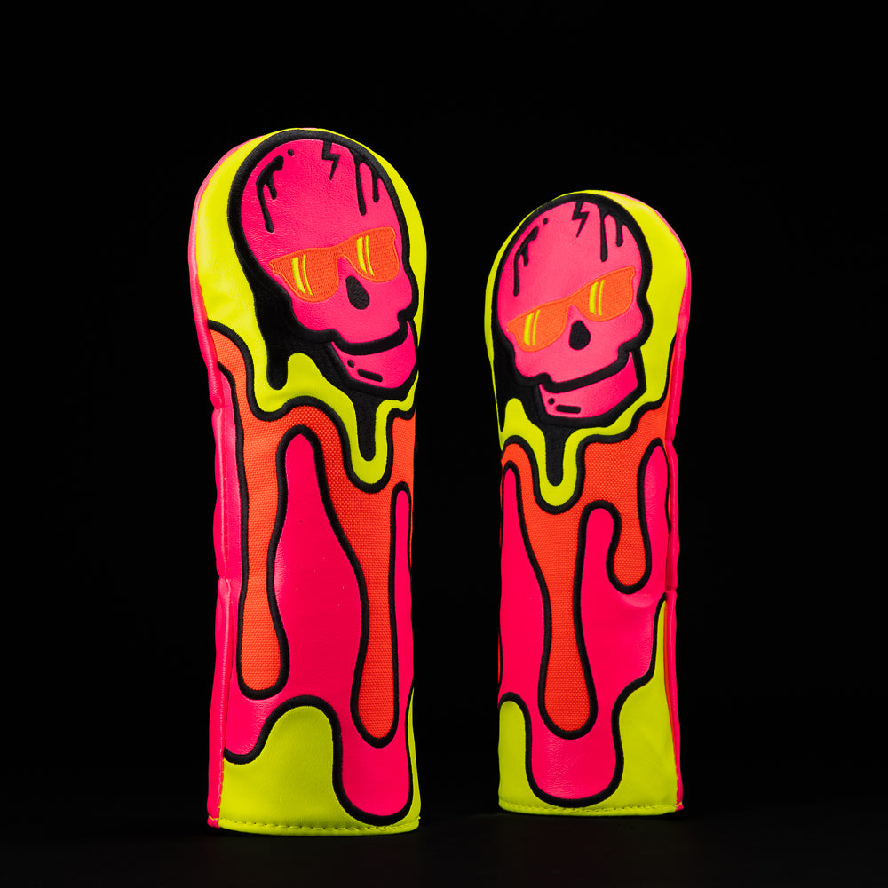 SWAG Golf neon pink, yellow, and orange 3D drip skull fairway wood golf headcover.