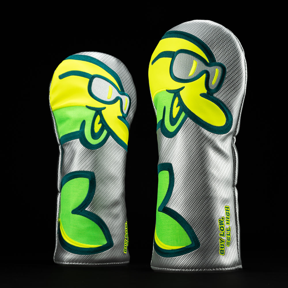 SWAG Golf gray, yellow and neon green dolphin themed driver golf headcover.
