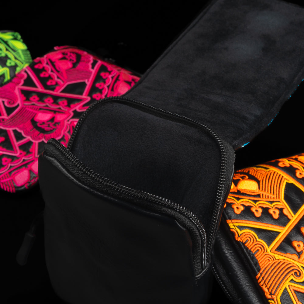 SWAG Golf stacked kings range finder case with zippered closure and magnetic embroidered flap.