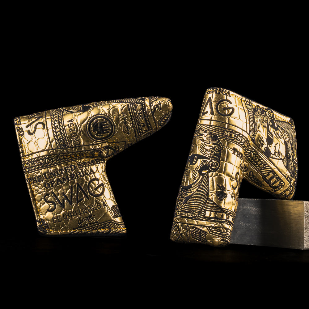 SWAG Golf gold faux gator Alexander Hamilton limited edition blade golf headcover.