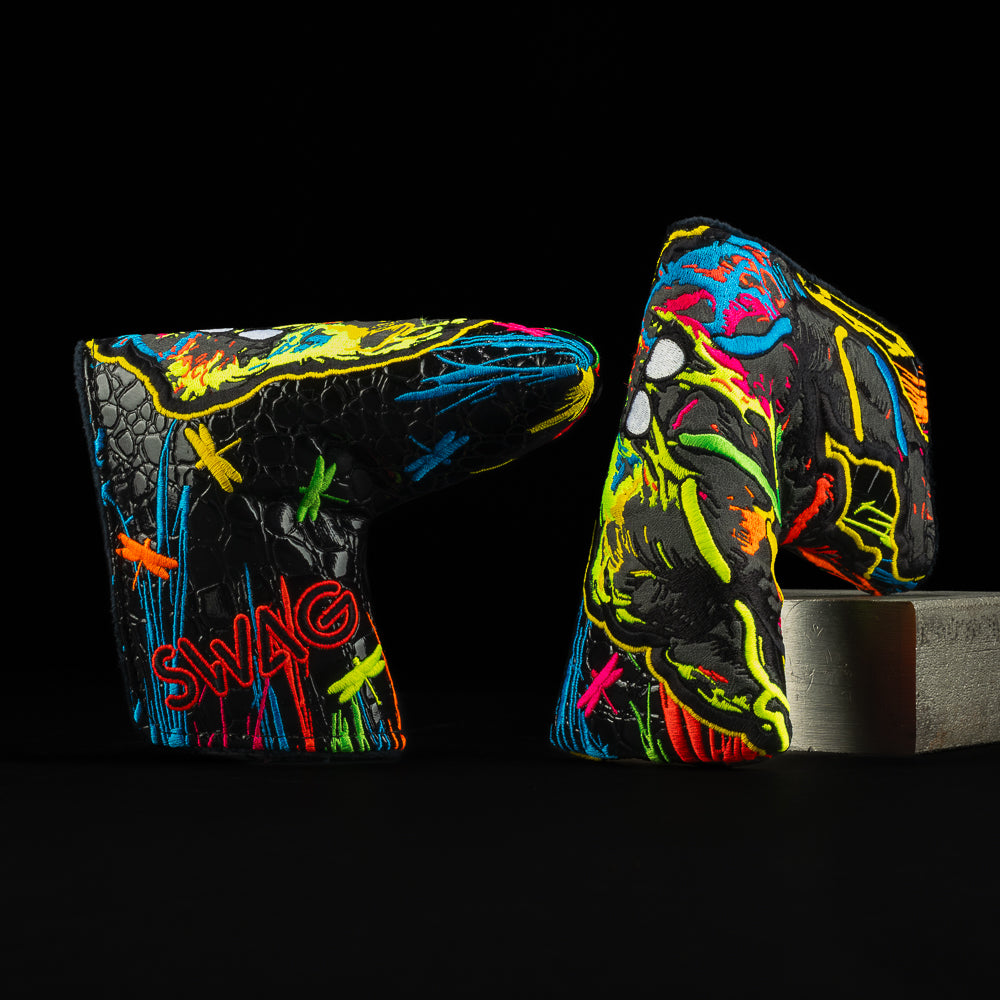 Swag Thing of Colors black and neon multi colored blade golf headcover.