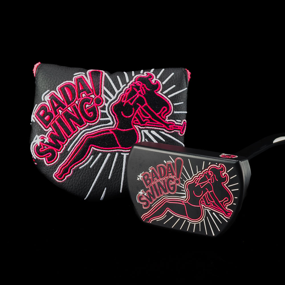 SWAG Golf Bada Swing! black and neon pink New Jersey strip club themed limited edition mallet golf putter with a black cerakote finish.
