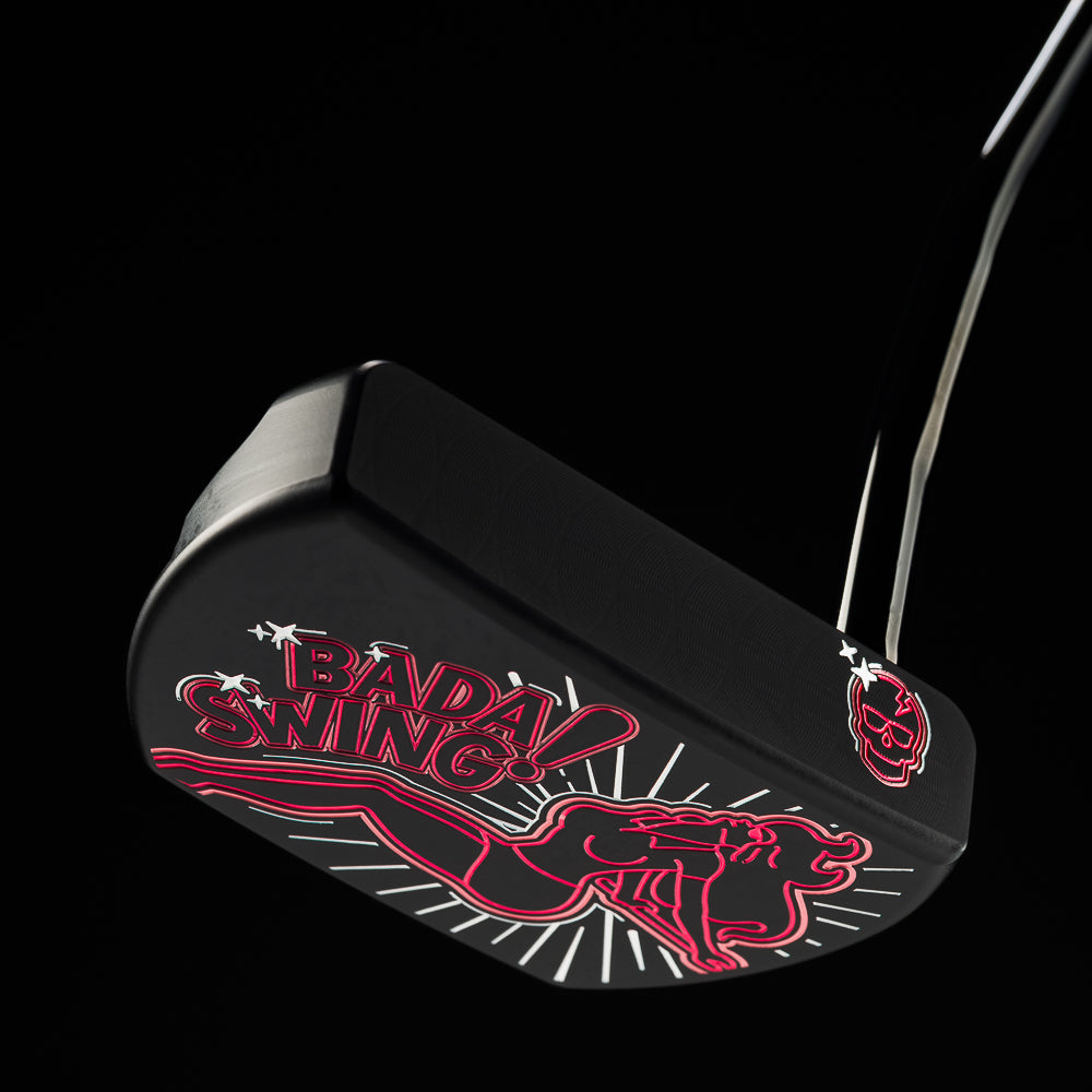 SWAG Golf Bada Swing! black and neon pink New Jersey strip club themed limited edition mallet golf putter with a black cerakote finish.