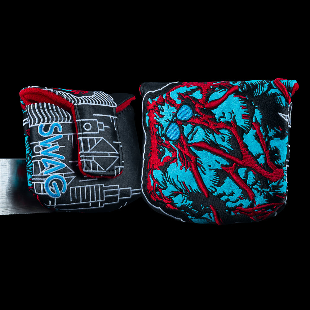 Chicago SWAG Thing mallet headcover featuring monster artwork with Chicago skyline background.