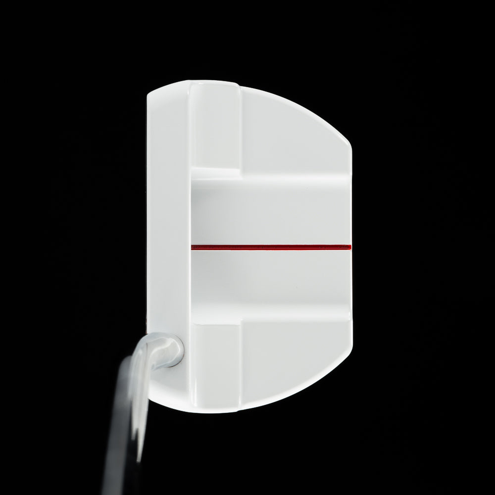 SWAG Golf Take Out The Boss 2.0 limited edition golf putter featuring a white cerakote finish, Chinese menu engraving and red handpainted dragon design.
