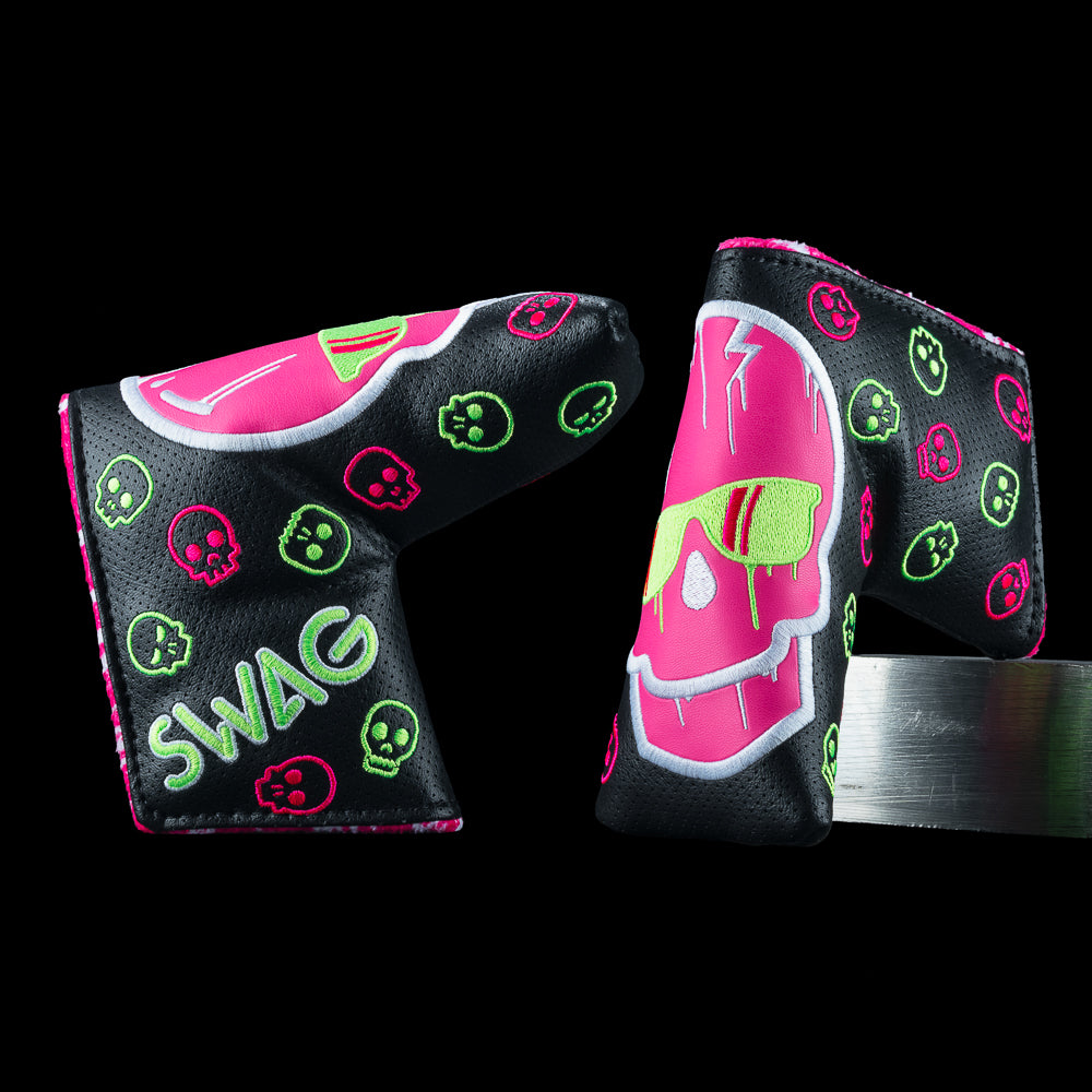 Dripping Skull Defaced blade cover with neon skull graphics and SWAG logo.