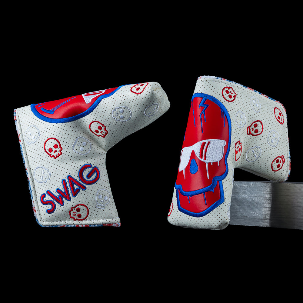 Dripping Skull RWB blade cover with red, white, and blue skull graphics.