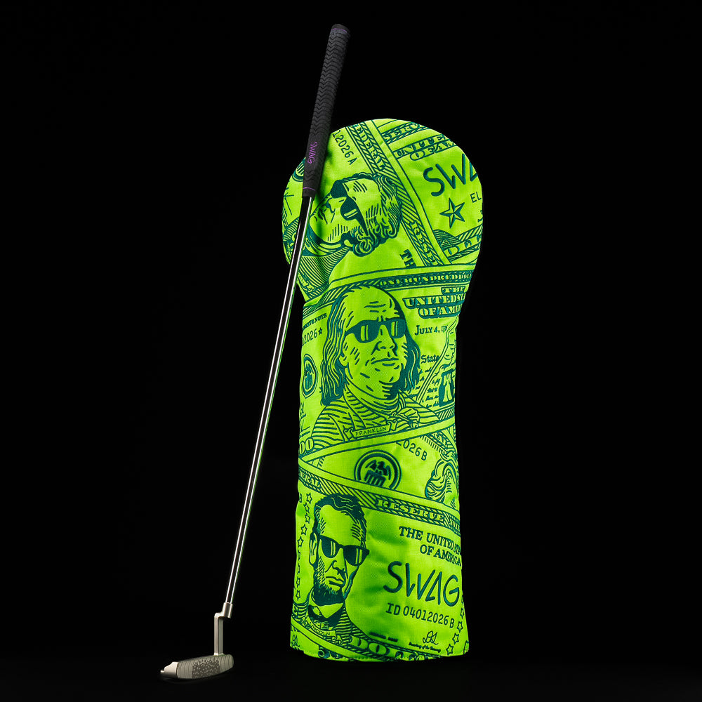 Jumbo driver cover with oversized green money print and SWAG branding.
