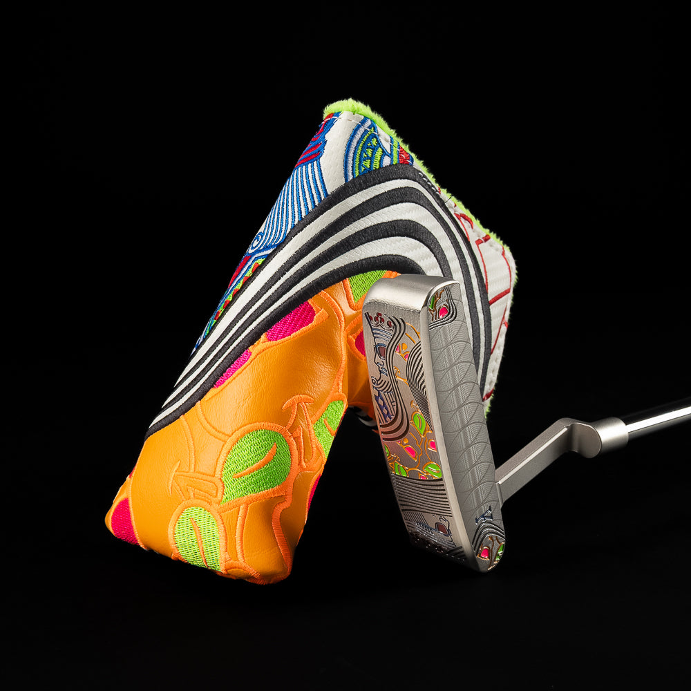 SWAG Golf Mashup Handsome One limited edition golf putter with split King of Diamond and Stacked peach skulls designs.