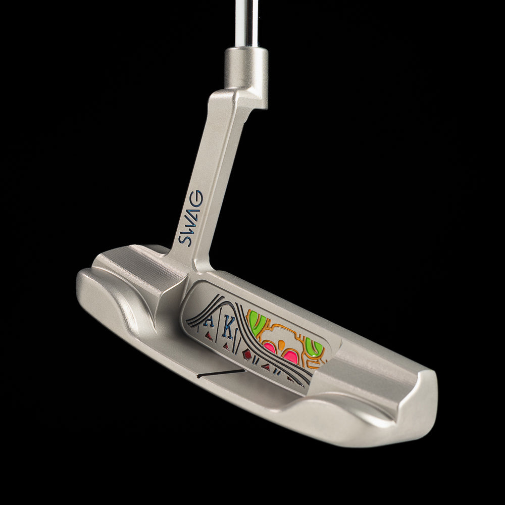 SWAG Golf Mashup Handsome One limited edition golf putter with split King of Diamond and Stacked peach skulls designs.