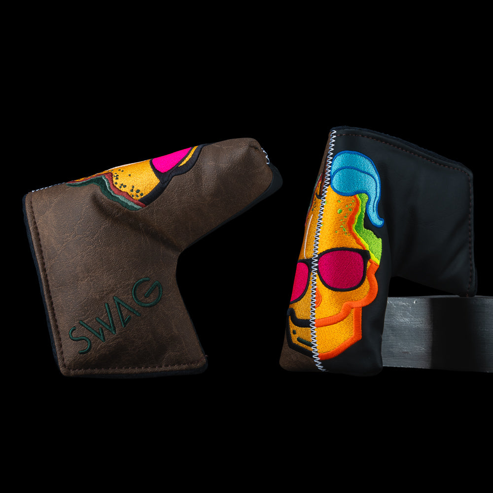 SWAG Golf Patchwork Peach Skull #5 half brown rotten peach and half black radioactive peach blade golf headcover.