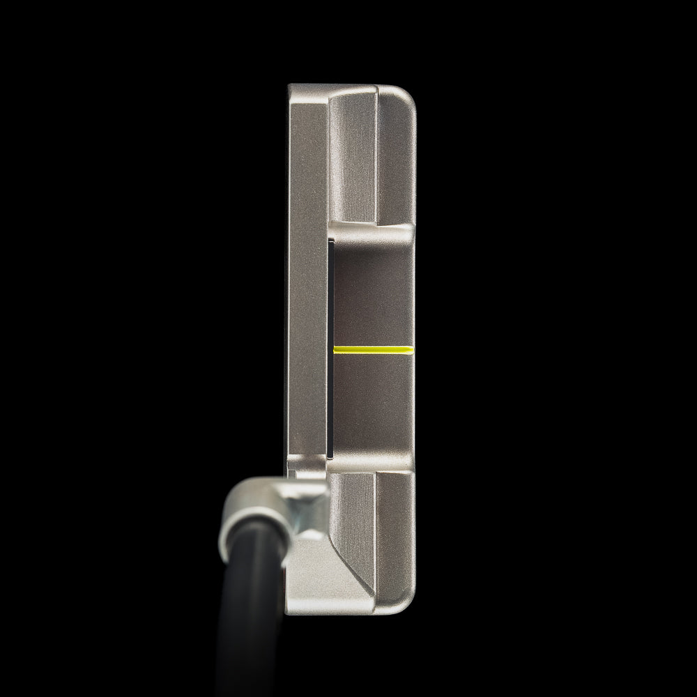 SWAG Golf RAD Handsome Too Longneck limited edition golf putter with a black oxide finish, sound slot, and red and yellow dripping skull design on the sole.