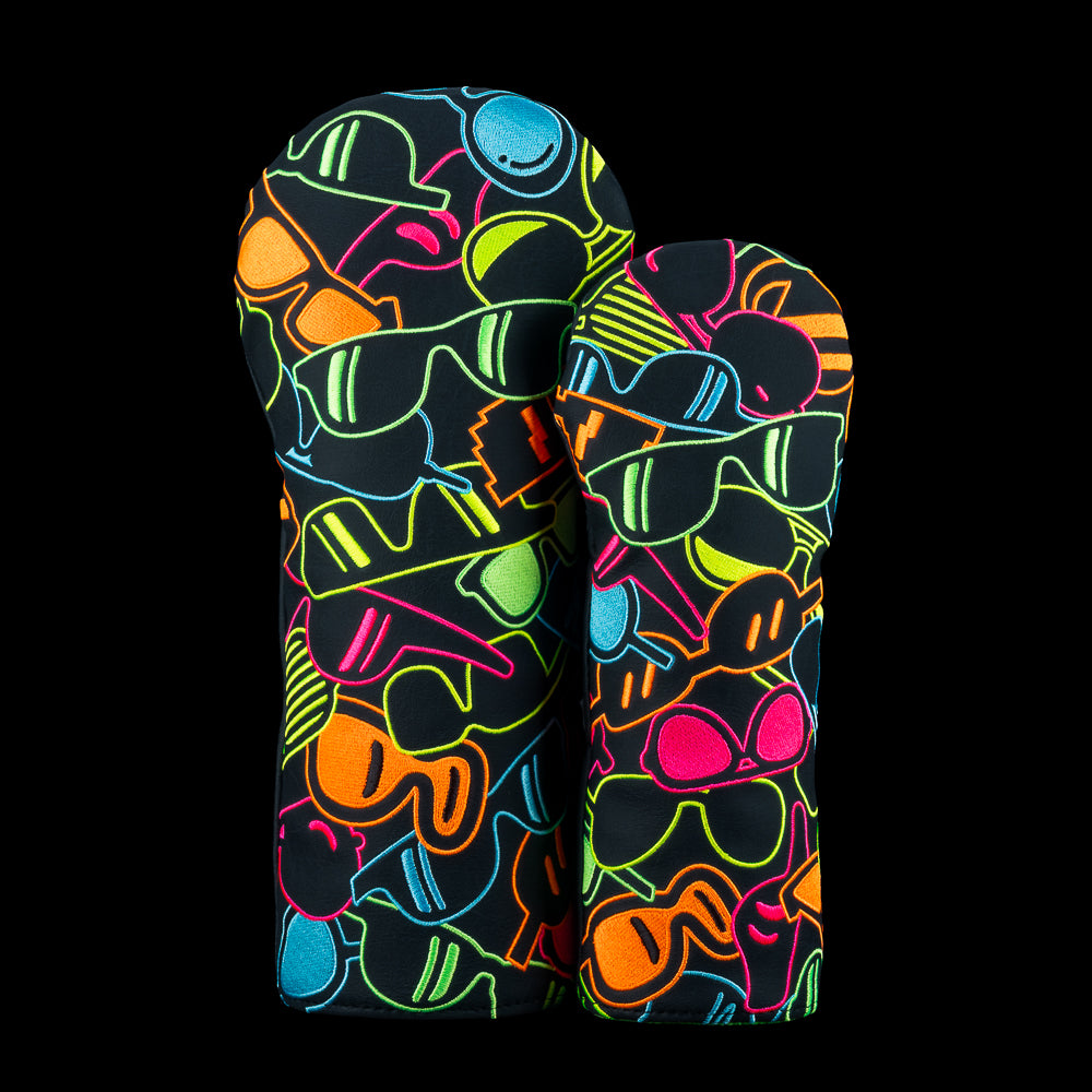 Stacked Glasses SWAG Golf headcover set with neon sunglasses pattern artwork.