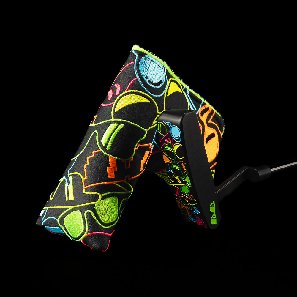 SWAG Golf stacked shades limited edition blade golf putter with multi-colored sunglasses design and black cerakote finish.