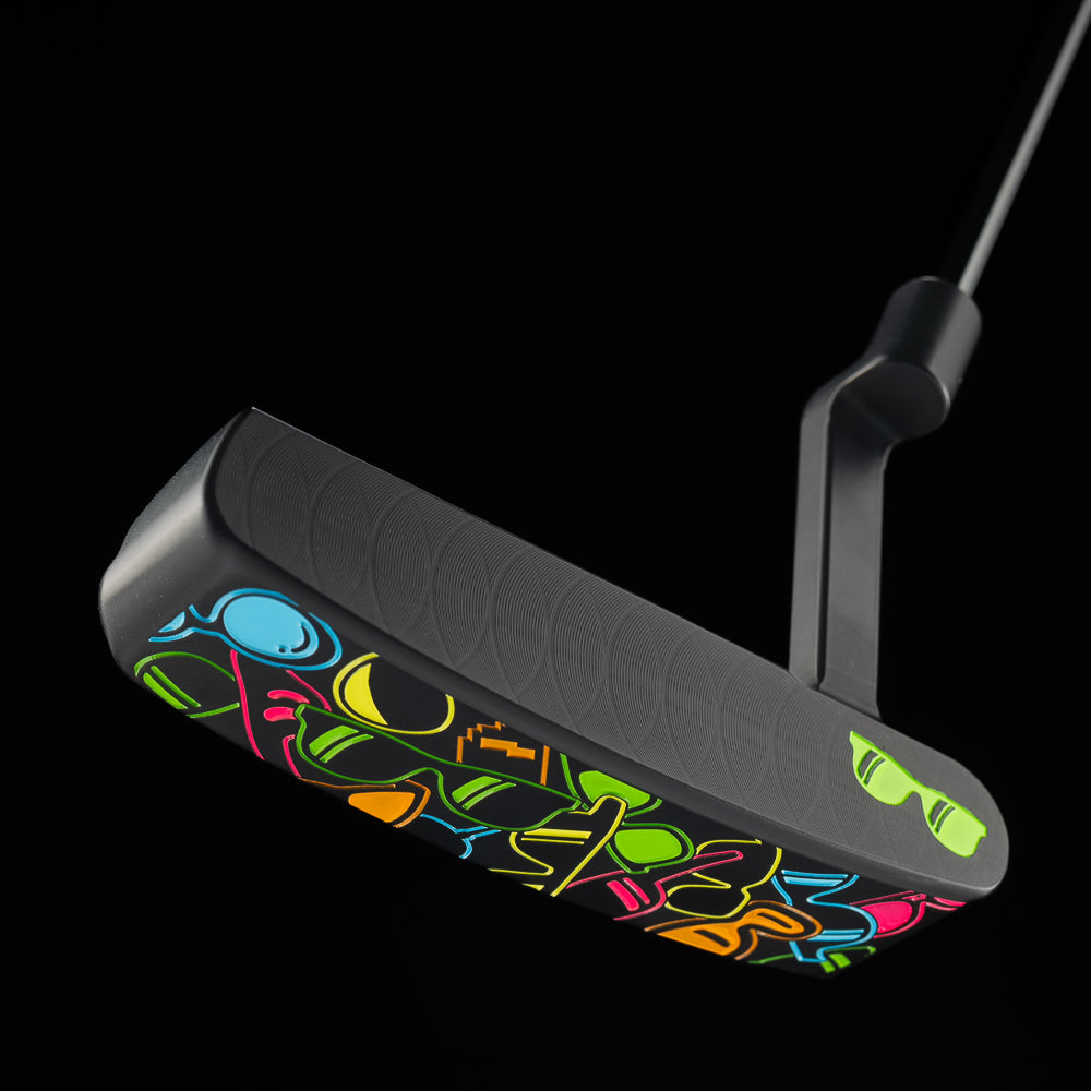 SWAG Golf stacked shades limited edition blade golf putter with multi-colored sunglasses design and black cerakote finish.