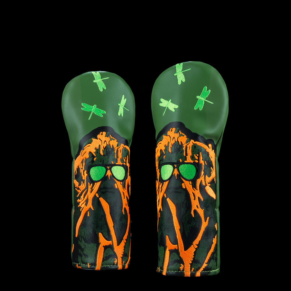 SWAG Thing hybrid headcover with woodland monster graphic and green sunglasses.