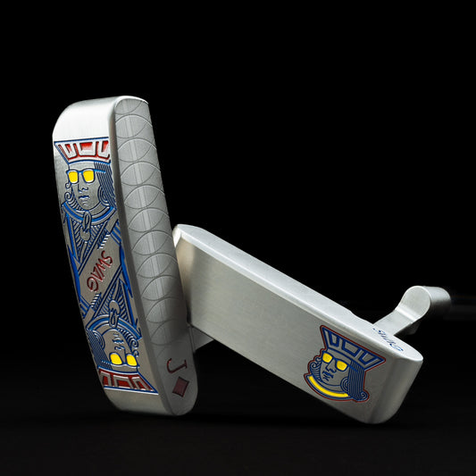 The Jack and Jack Jr Handsome One stainless steel father and son matching golf putter set.