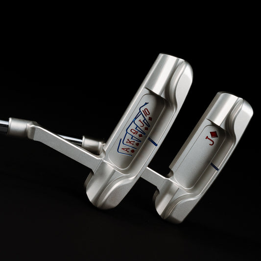 The Jack and Jack Jr Handsome One stainless steel father and son matching golf putter set.