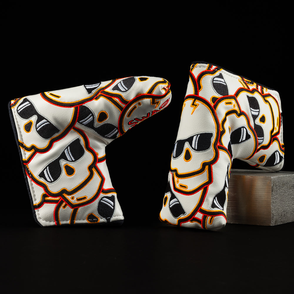 Swag stacked skulls white, black, and orange blade putter golf headcover made in the USA.
