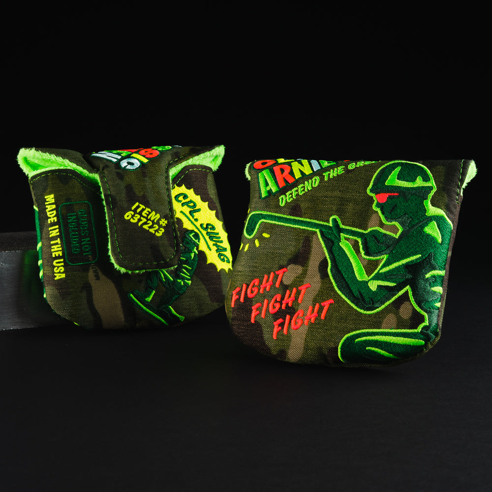 Arnie men green army men themed camouflage mallet putter golf club head cover made in the USA.