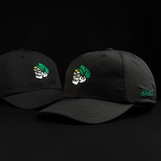 Swag x Imperial Skeleton Caddie Hat in black with green, white and yellow. Swag embroidered in green. 
