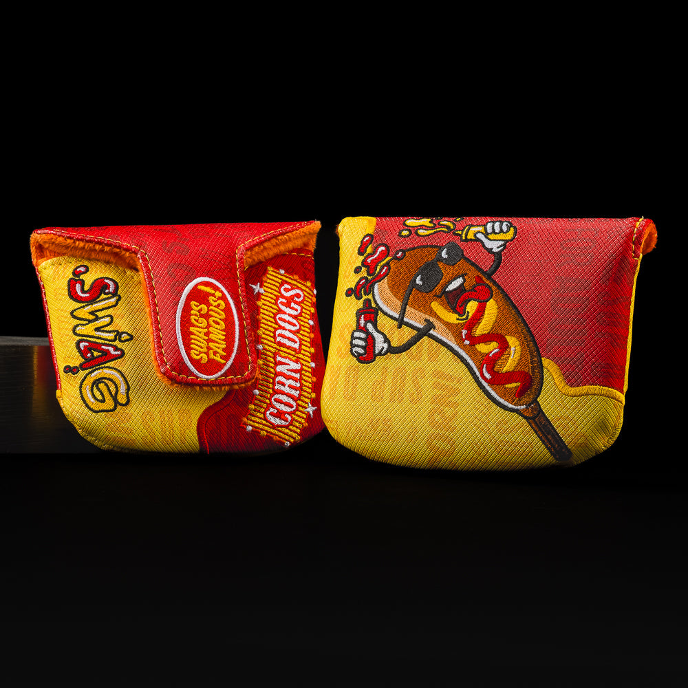 Red and Yellow Corn Dog mallet golf headcover with a corn dog image.