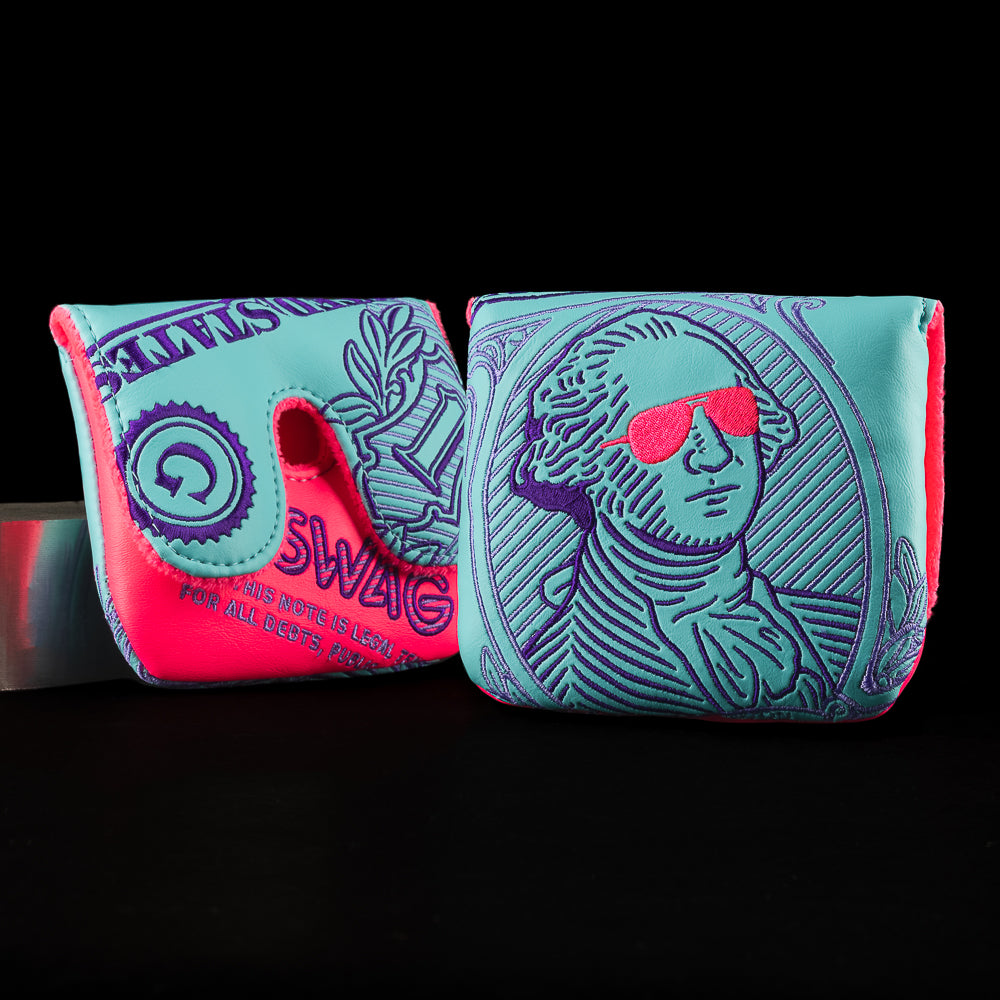 Aqua and pink gigantic George center shaft XL mallet golf headcover.