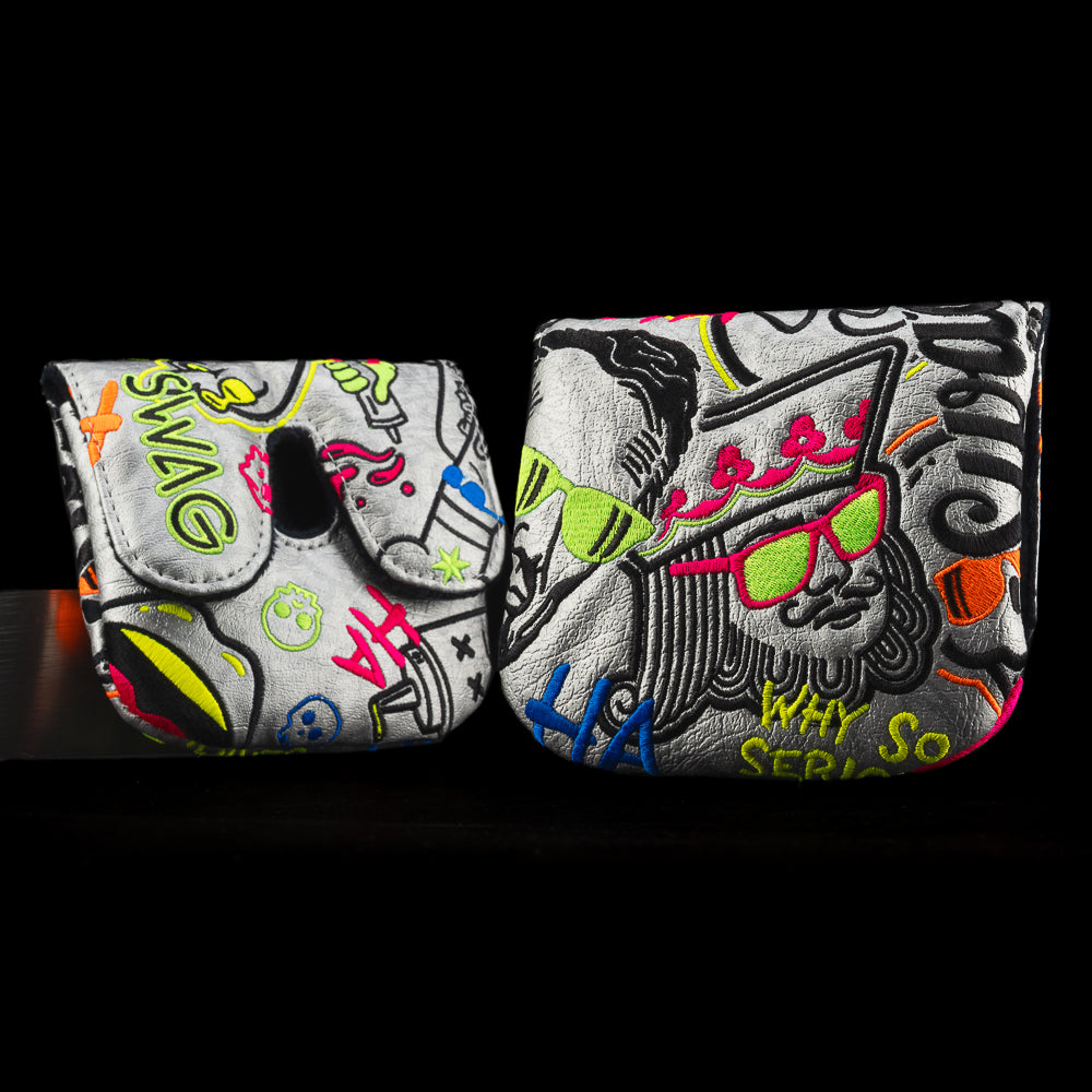 SWAG Golf greatest hits silver and multi-colored xl center shaft mallet golf headcover.