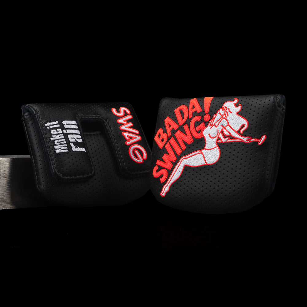 SWAG Golf Bada Swing! black and red center shaft mallet putter golf headcover.