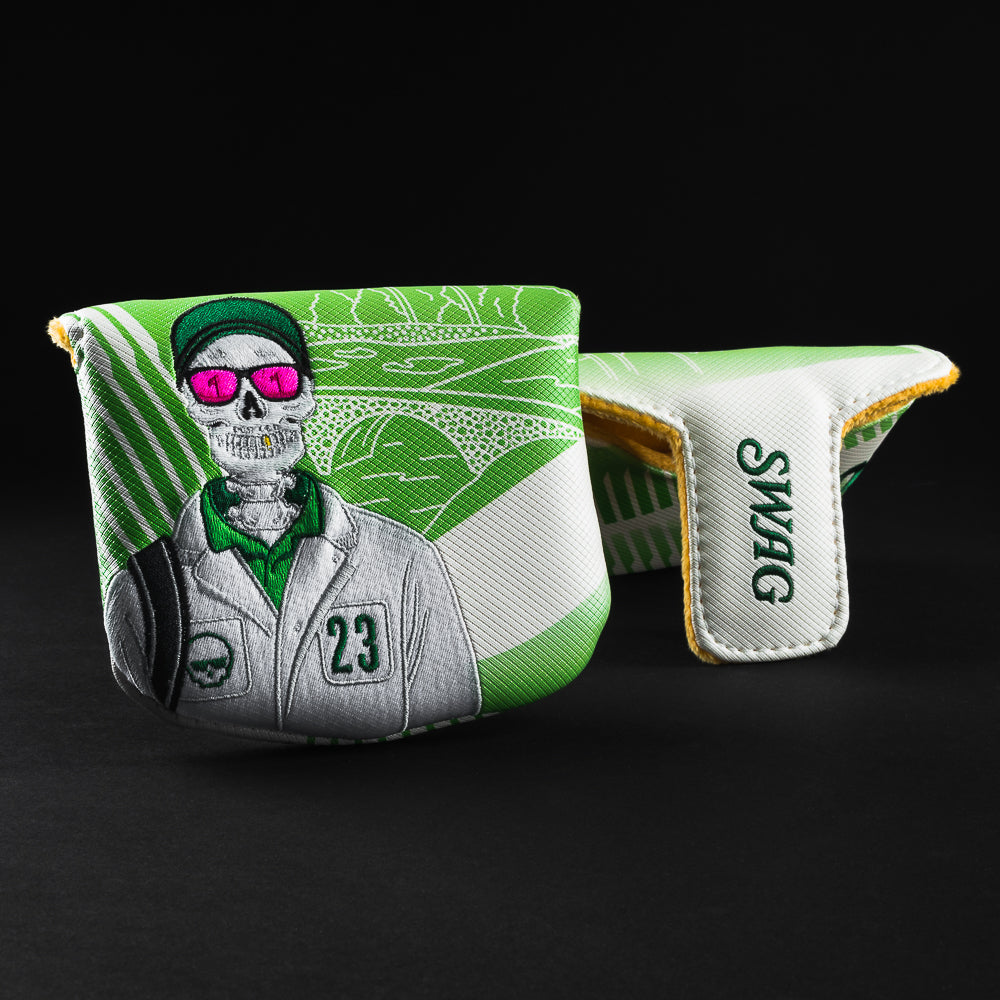 2023 Augusta caddie cover white, green and yellow mallet putter golf club head cover made in the USA.