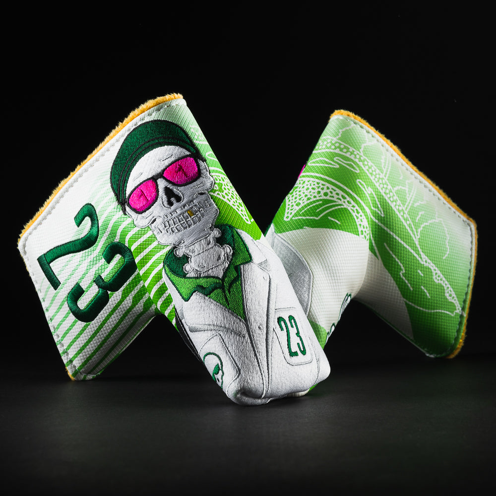 2023 Augusta caddie cover white, green and yellow blade putter golf club head cover made in the USA.