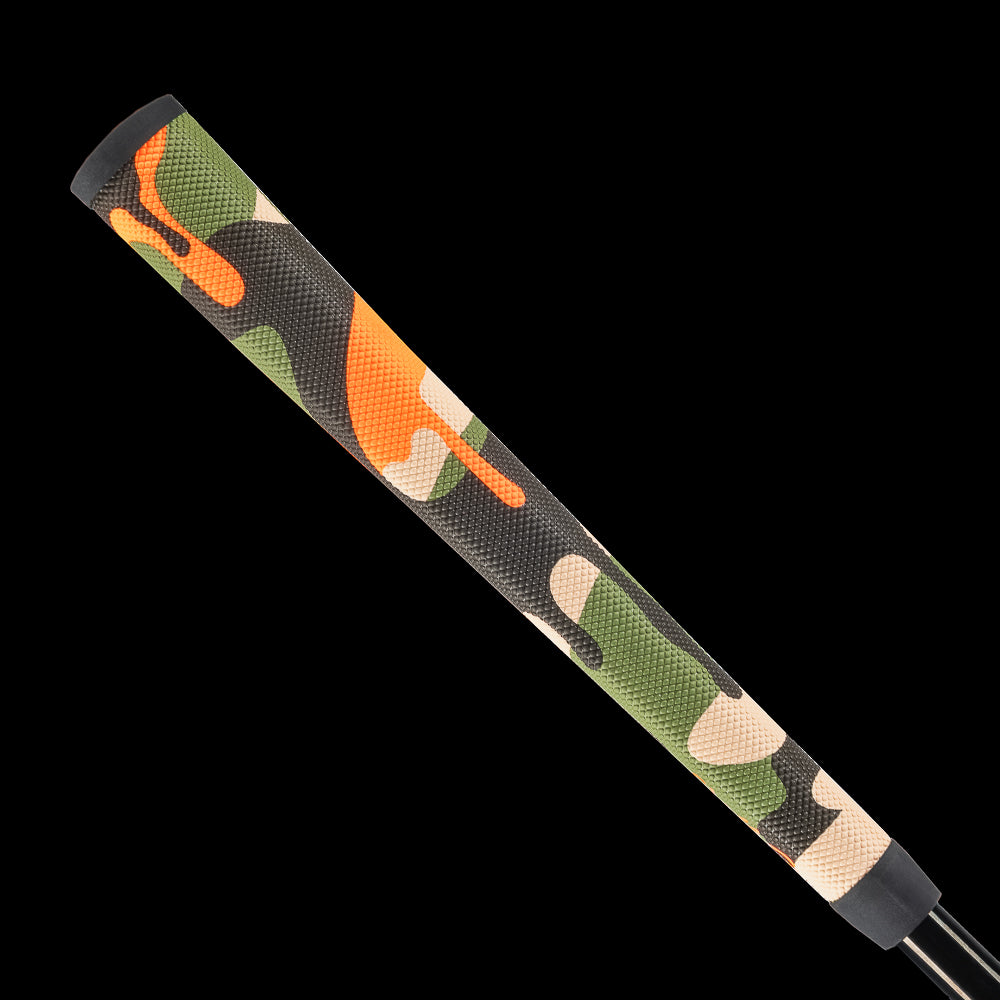SWAG Golf camo with orange drip midsize putter grip accessory.