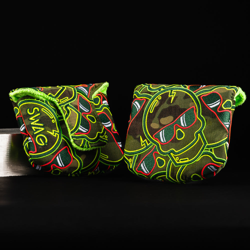 Swag stacked skulls camo, green, yellow, and orange mallet putter golf headcover made in the USA.